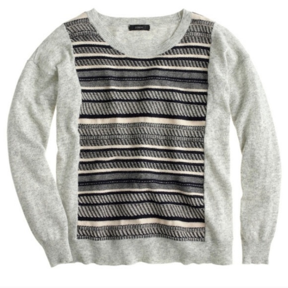 J. CREW Textured Stripe Sweater Wool Rabbit Large - Picture 1 of 6